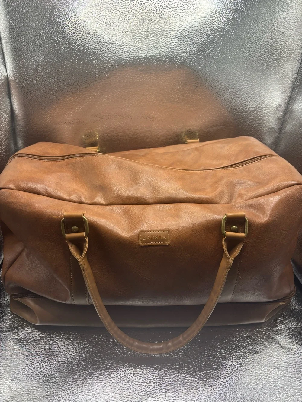 Men's Brown Leather-Style Duffel Bag – Weekend Travel Bag
